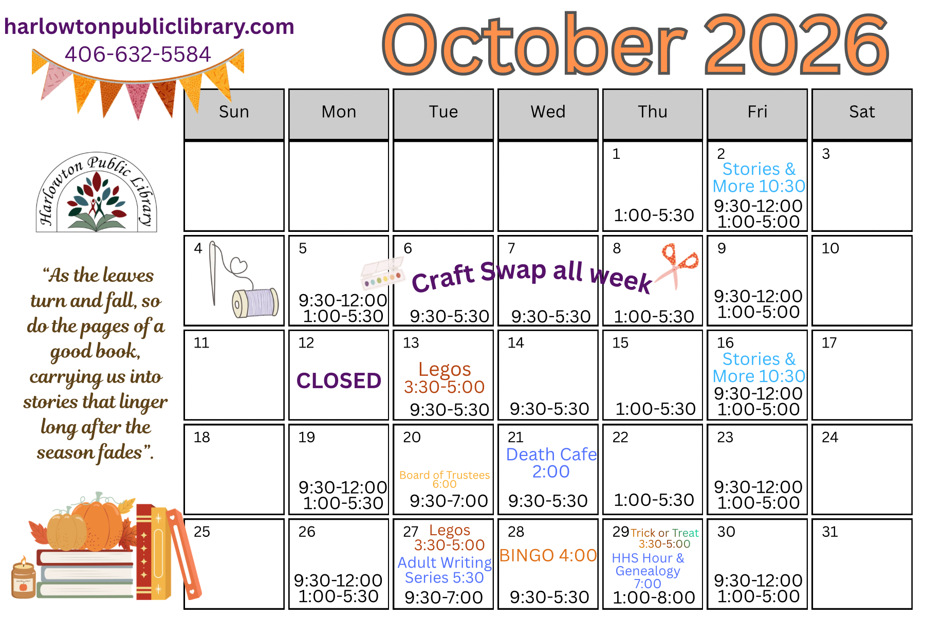 October 2026 october events calendar